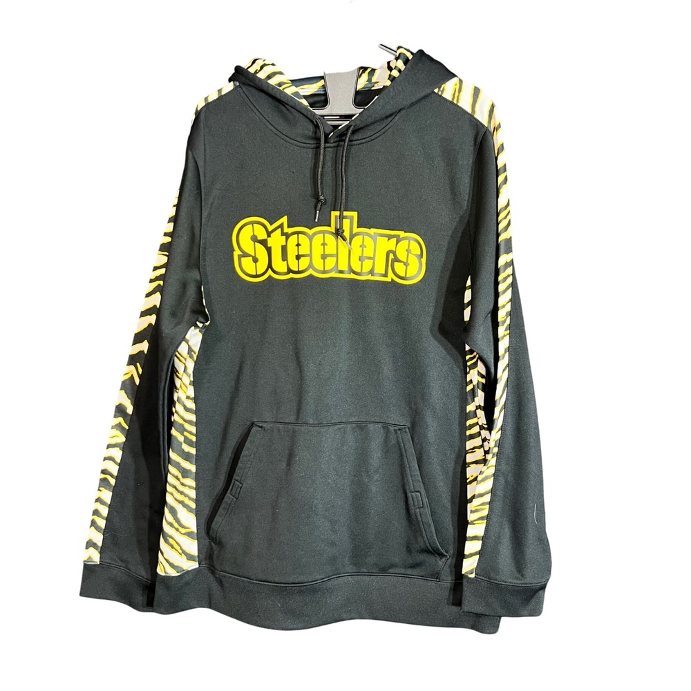NFL Team Apparel Mens Size Large Pittsburgh Steelers Hoodie Black Yellow Zebra - Picture 2 of 13